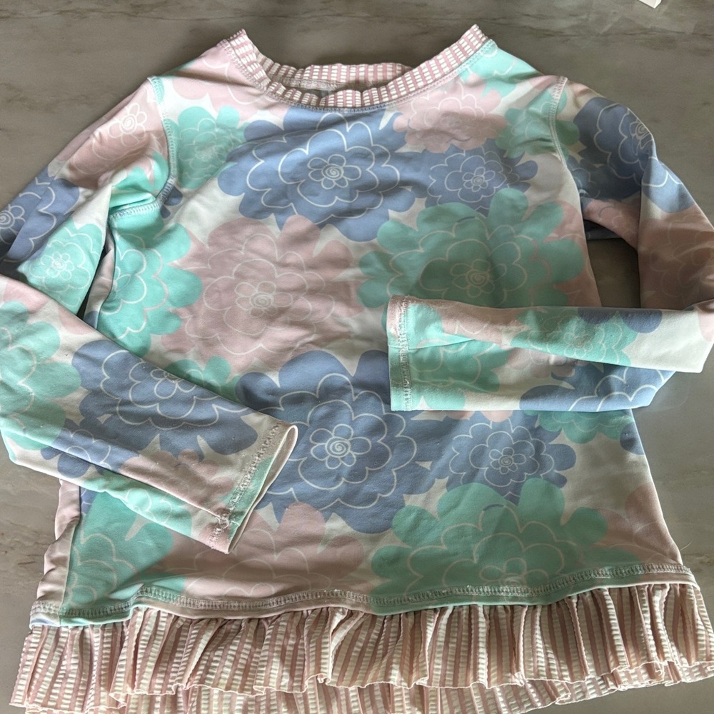 Ruffle Butts Pastel Floral Rash Guard in Pink, Blue & Mint